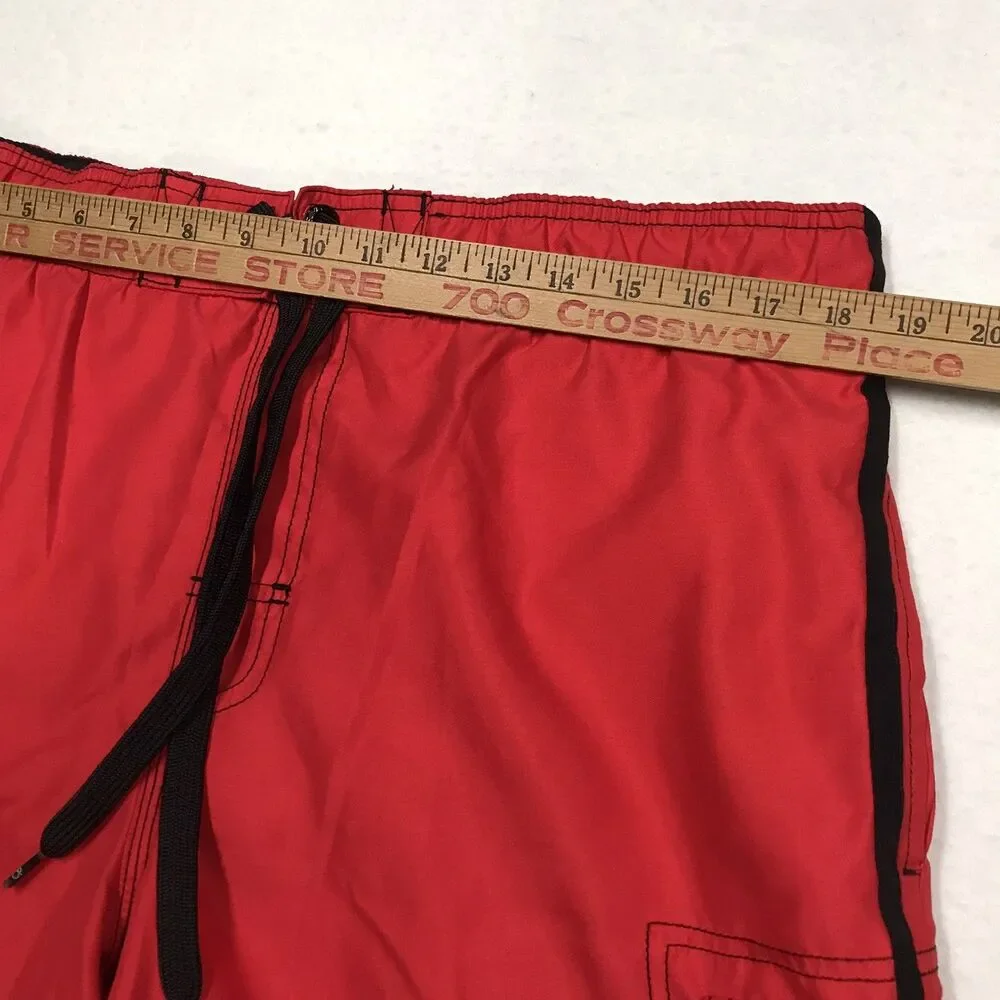 Vintage OP OCEAN PACIFIC Cargo Board Swim Trunks Men L 36W Red Mesh Lined